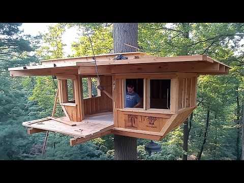 Man Builds DIY TREEHOUSE 16ft HIGH in the Forest | Start to Finish by @Wild_Hammer