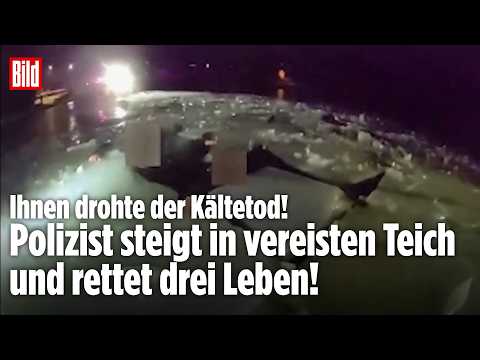 KÄLTETOD DROHTE: Polizist steigt in vereisten Teich und rettet drei Leben!