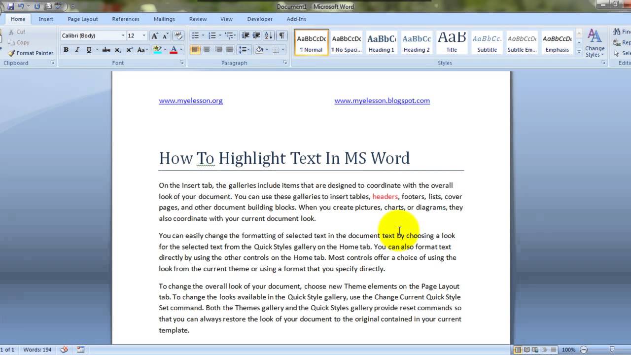 MS Word: Highlight Text