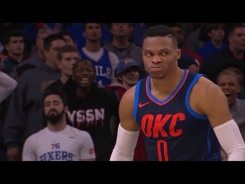 Russel Westbrook's angriest poster dunk ever on Saric in 3OT - OKC@76ers