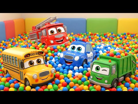 Color Balls Playground Song | Fire Truck, Police Car, School Bus & Garbage Truck | Rescue Cars Fun