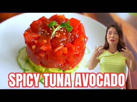 Just like at a fancy restaurant but SO EASY & DELICIOUS to make! Spicy Gochujang Tuna Avocado Recipe