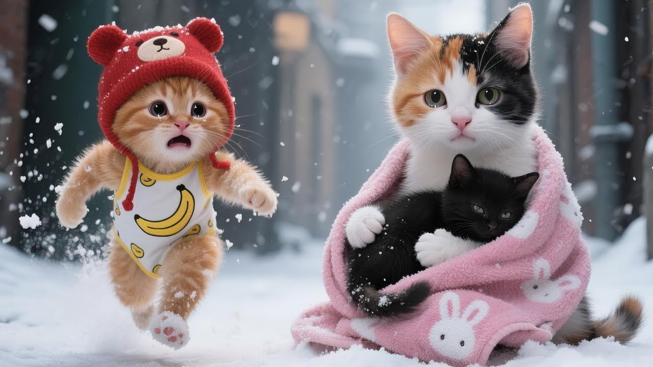 Little Sibling Breaks Down After Seeing a Stray Kitten Save a Black Kitten in a Snowstorm ❄️💔🐱