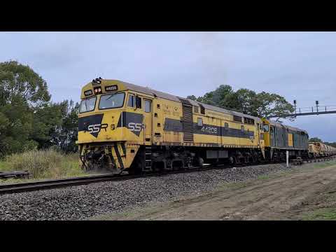 SSR Alco's 44206 and 442s1 depart Raleigh NSW with ARTC Ballast train 7/8/20