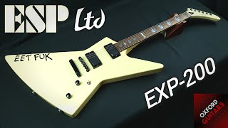 Video thumbnail for ESP LTD EXP-200 Explorer 1998 Olympic White Metallica Hetfield MX-220 EET FUK  guitar close up video by Oxford Guitars