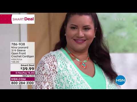 Nina Leonard 3/4Sleeve Open Front Crochet Cardigan