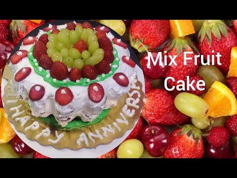 Fruit Cake Batter Icing Decoration Layering Whipped Cream Kiwi 🥝 Strawberry 🍓 Grapes फ्रूट केक
