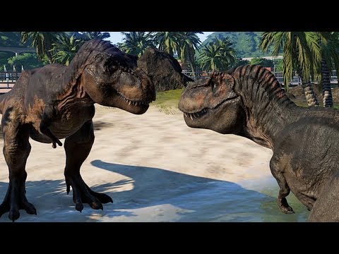 2 T-Rex & 2 Indoraptor Breakout & Fight! Jurassic World Evolution (4K 60FPS)