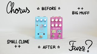 Video thumbnail for PoP Raws | Big Muff style fuzz BEFORE or AFTER Chorus? | Drunk Beaver Fluff & Jelly Fish Small Clone by Pair of Pandas