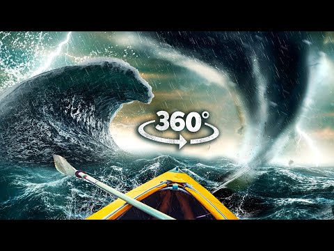 VR 360 TORNADO VS TSUNAMI - On a Yacht through a SUPER Storm