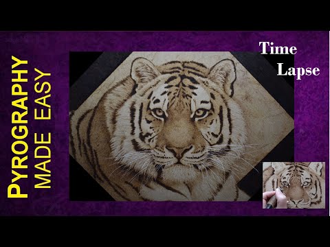 Wood Burning Art -  Bengal Tiger pyrography time lapse art