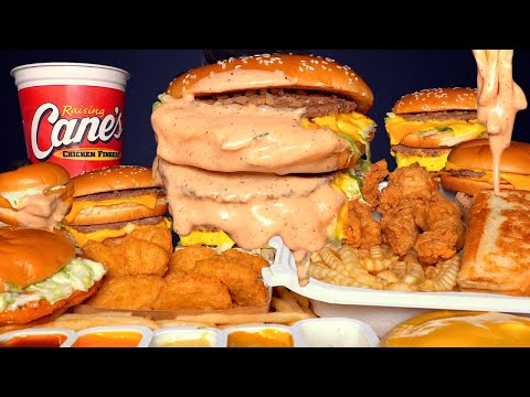 ASMR MUKBANG EXTRA CANES SAUCE MCDONALDS BIG MAC BURGERS CHICKEN & FRIES | WITH CHEESE