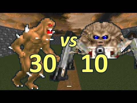 30 Imps vs 10 Arachnotrons - Monster Infighting - Doom II Retro Battles