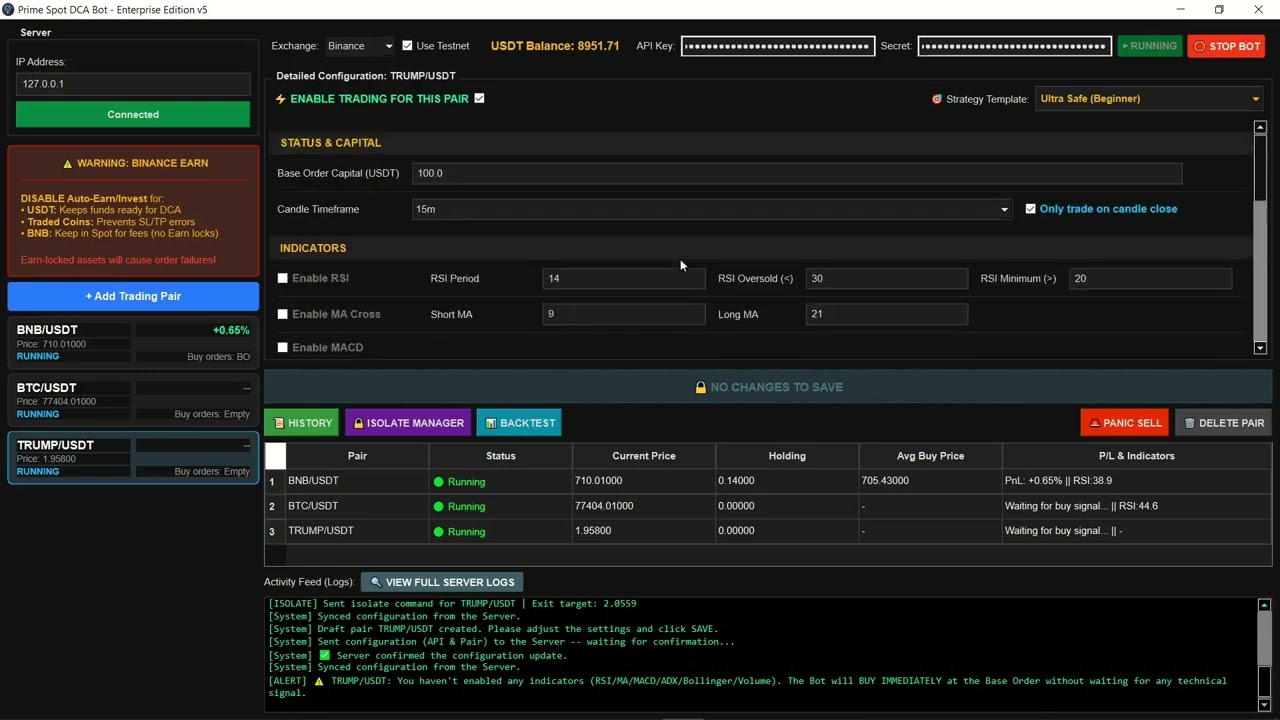 Prime Spot DCA Trading Bot – Demo