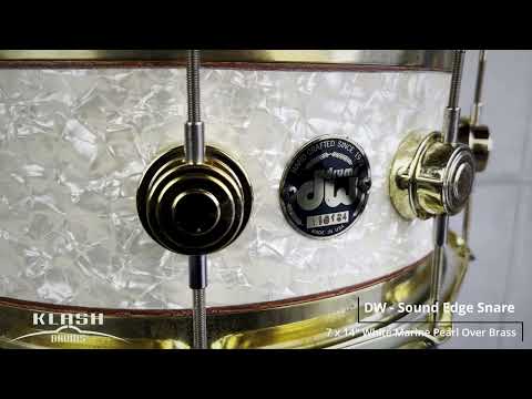 DW 7x14 Solid Brass & Maple Sound Edge Snare Drum White Marine Pearl