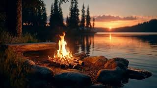 Quiet Evening by the Fire 🌅 Gentle Crackles & Rippling Water for Restful Dreams