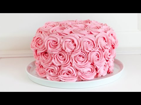 Rose cake with strawberries and raspberries - Buttercream rose cake recipe