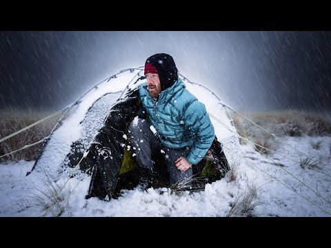 INCOMING STORM! CAMPING In Heavy Rain and Snow - Solo Tent Camping 