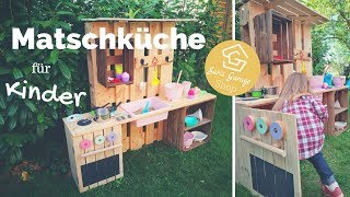 Kinderküche selber bauen - Matschküche aus Paletten - Spielküche aus Holz im Garten