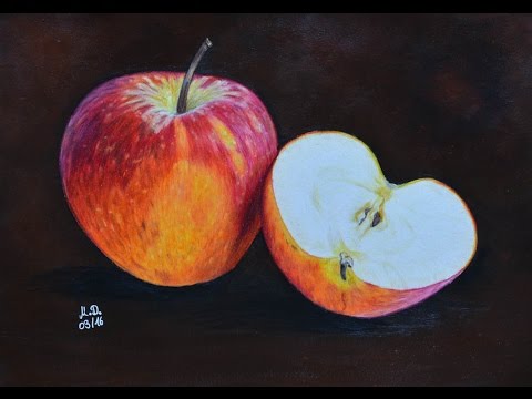 Arbeitsschritte Apfel zeichnen mit Buntstiften- workflow: drawing an apple with colored pencils