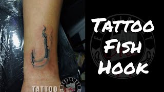 Tattoo - Fish Hook 3D Tattoo using Coil Tattoo Machine & Black Ink