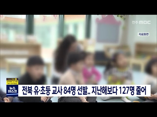 전북 유.초등 교사 84명 선발..지난해보다 127명 줄어