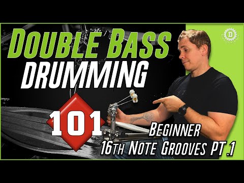 BEGINNER DOUBLE BASS DRUMMING - 16th Note Grooves Pt.1 Drum Lesson//Drum Discipline Academy