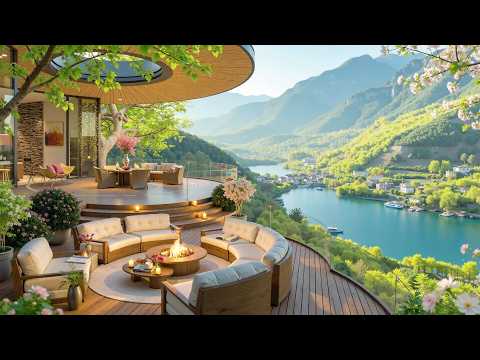 Spring Jazz Coffee on a Panorama Terrace | Fireplace Sounds & Jazz Instrumental for Unwind
