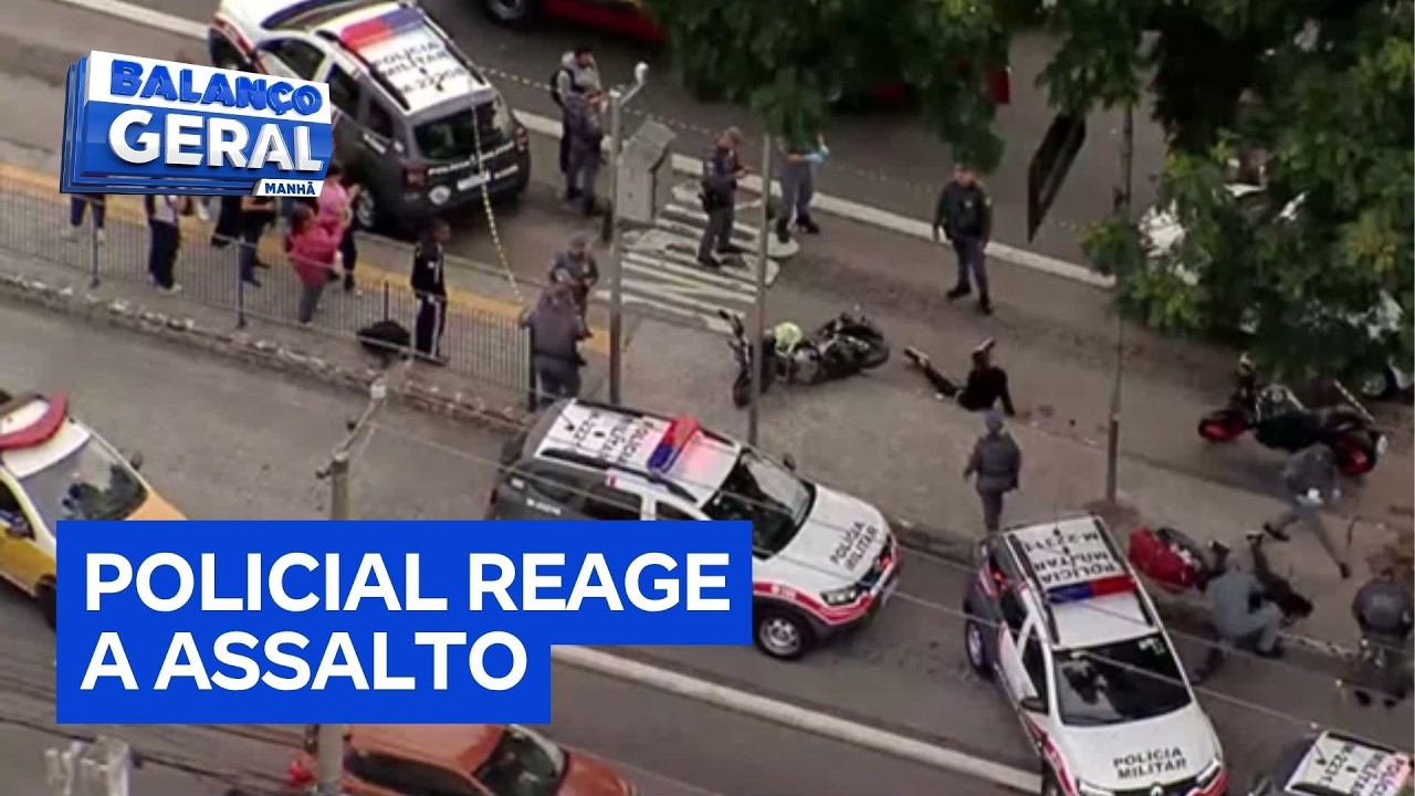 Police officer reacts to attempted robbery and shoots two suspects in São Paulo.