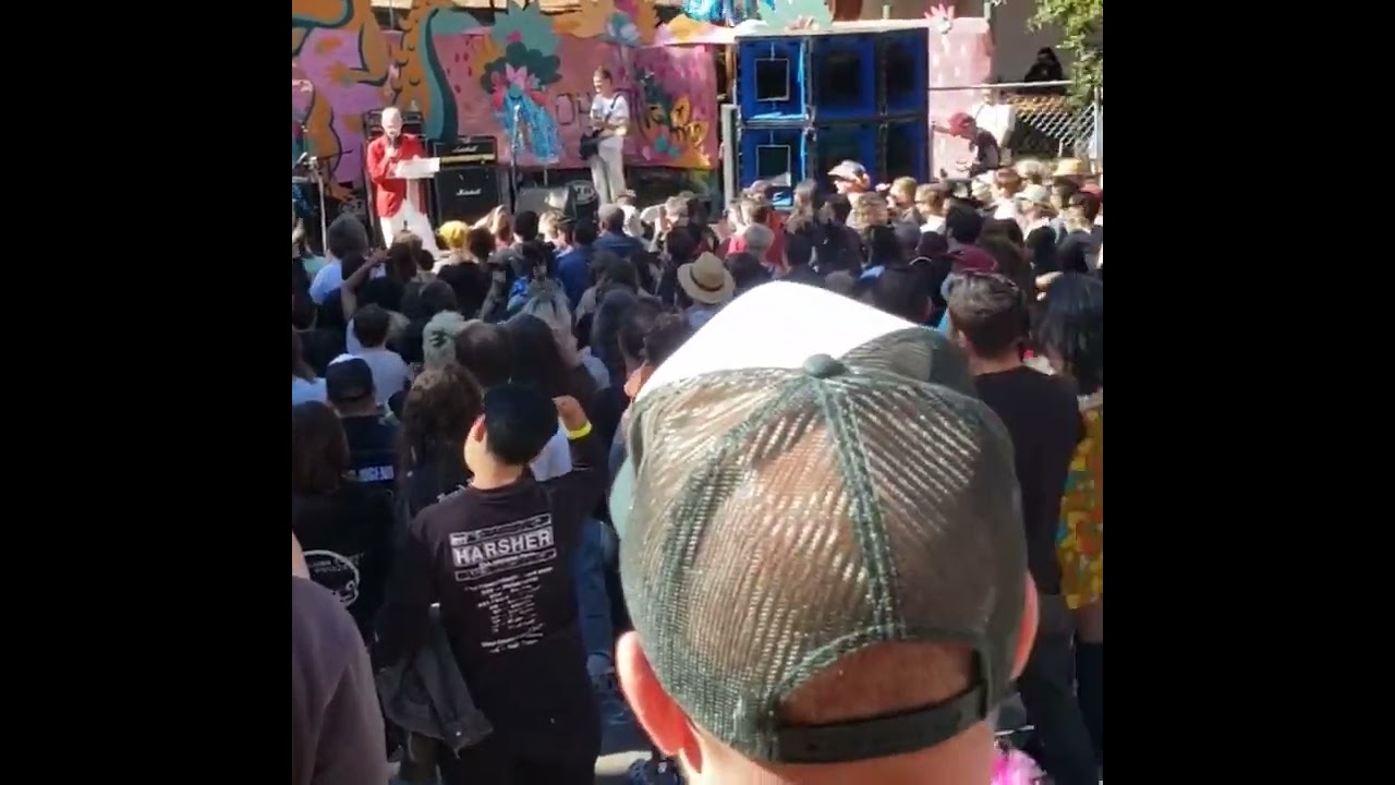 John Waters introduces Pansy Division in Oakland, at Mosswood Meltdown 2022.