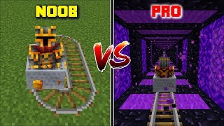 NOOB ROLLER COASTER VS PRO ROLLER COASTER / TRAVEL THROUGH THE ZOMBIE ROLLERCOASTER !! Minecraft