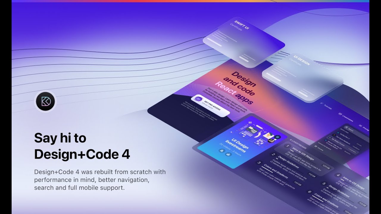 Design+Code 4 - 100+ free tutorials, certificates and a new React Hooks course