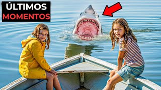 Tubarão branco de 6 metros agarra duas meninas pequenas em cima de um barco