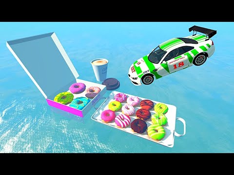Cars Jumping in a Giant Donut Box - BeamNG Drive | 3xC
