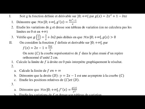 Solved exercise in the style of a Baccalaureate exam: analysis of a function (Ln)
