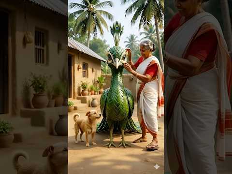 Cute dog loved the palm peacock made by the poor man 😍 #ai #dog #craft