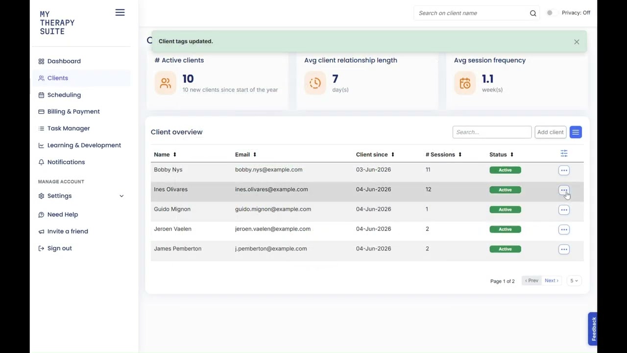 Organise and filter clients with custom tags demo