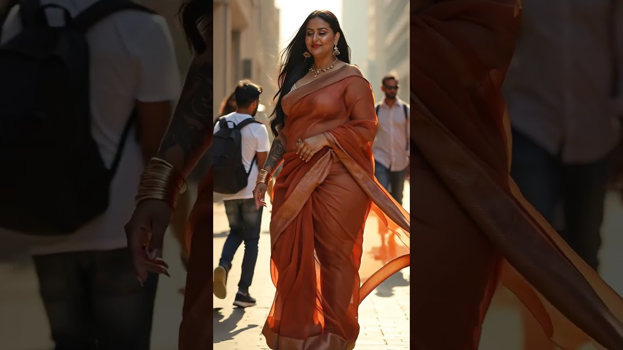 Grace in Motion | Curvy Queen Slays the Street in Copper Silk Saree ✨ #Shorts #plussizefashion