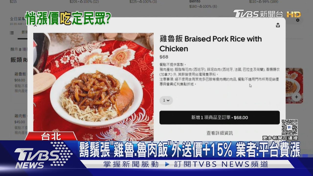 鬍鬚張「雞魯、魯肉飯」單價外送價+15% 業者:平台費漲