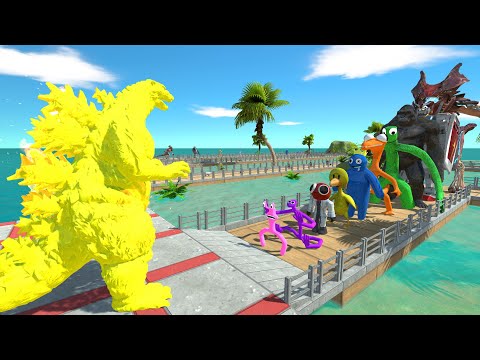 Godzilla Burning Yellow vs Rainbow Friends OASIS DEATH RUN - Animal Revolt Battle Simulator