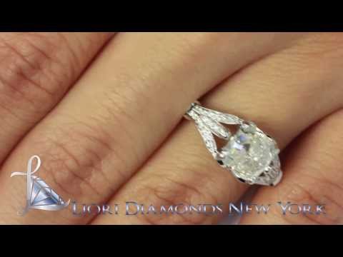 ER-1184 - 2.47 Ct. G-SI1 Cushion Cut Diamond Engagement Ring 18k White Gold Vintage Style