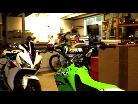 KLX 110L Pro Taper handlebar install - wheelies and crash.