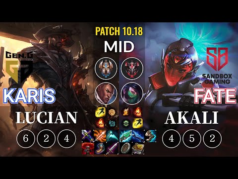 GEN Karis Lucian vs SB FATE Akali Mid - KR Patch 10.18