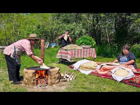 Baking Traditional Herb Flatbreads on Open Fire 🌿 Fresh Village Routine
