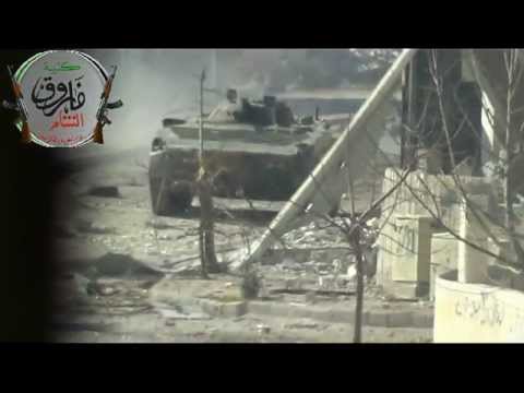 استهداف عربة بي أم بي بقذيفة آر بي جي على جبهة العباسيين في العاصمة دمشق