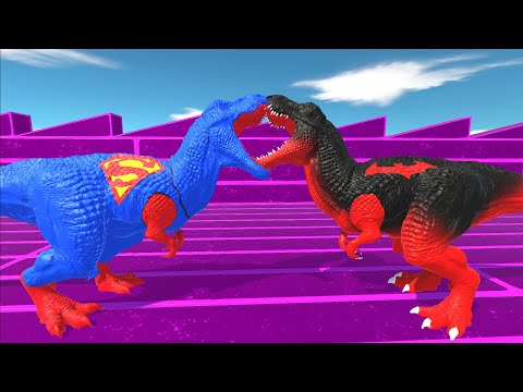RED BATMAN T-REX VS SUPERMAN T-REX DEATH FALL - Animal Revolt Battle Simulator