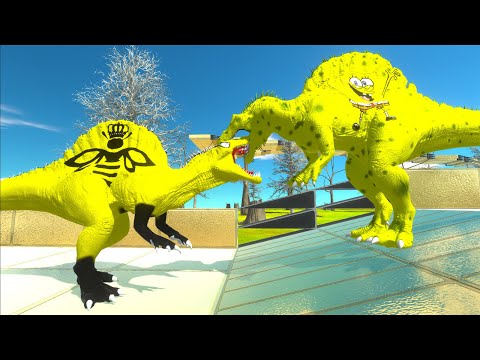 SPONCEBOB SPINOSAURUS vs BEE SPINOSAURUS DEATH FALL - Animal Revolt Battle Simulator