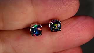 m16754 Australia Opal Solid 18k WHITE GOLD 6mm stud earrings