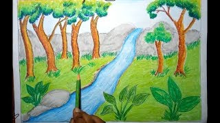 How to Draw Rainforest (Jungle) Scenery for Kids Step by Step Easy