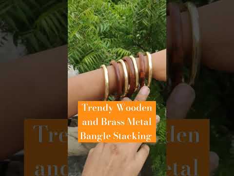 Brown touchwood wooden and brass metal bangles stacking